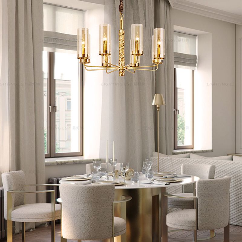 Gold 8 teste Luce del lampadario Colonialismo Clero Cilindro a sospensione Luce del soffitto a sospensione