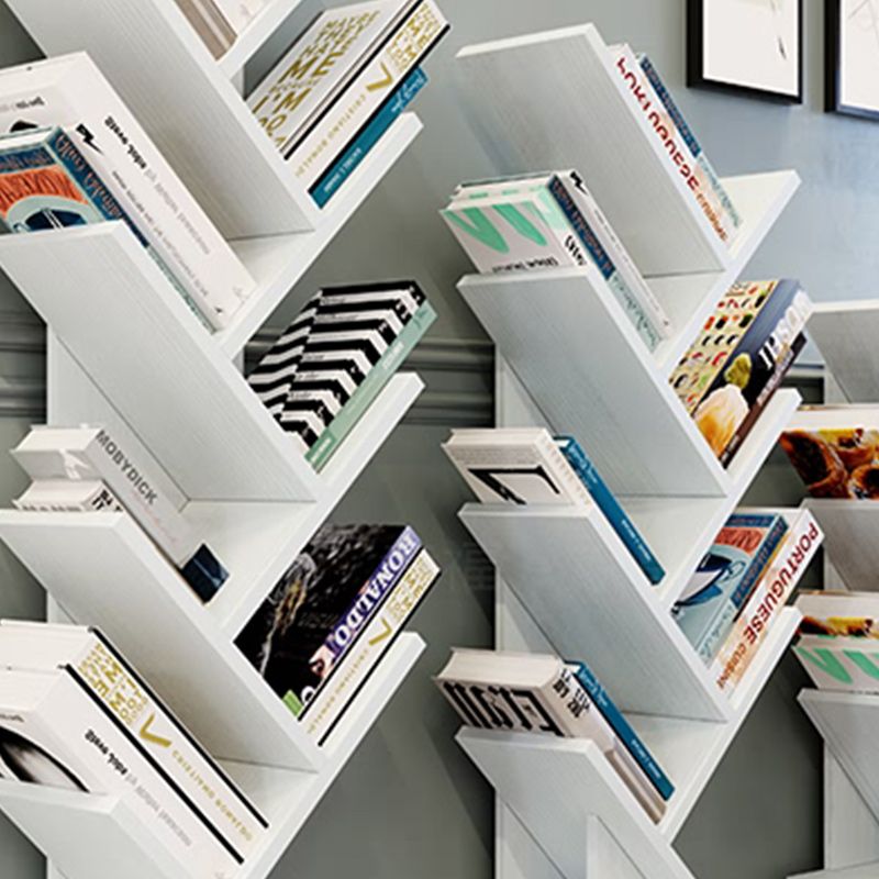 Modern Wood Bookshelf Geometric Closed Back Bookcase in Burnish