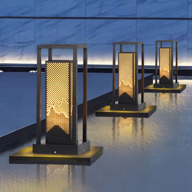 Rectangular Pillar Lamp Modern Black Waterproof Light for Courtyard