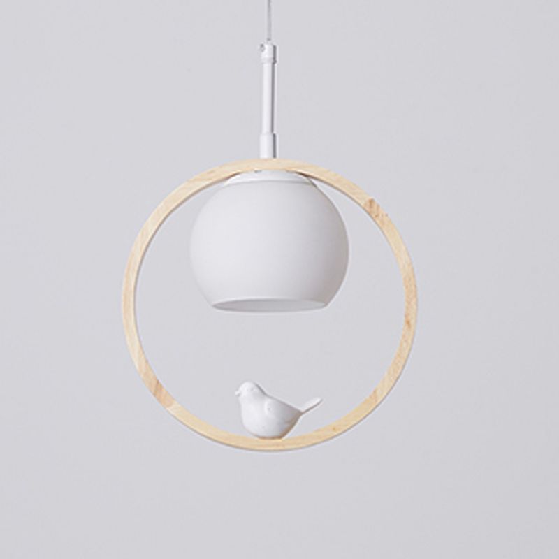 Lampe suspendue au globe en bois dans le pendentif en verre de style artistique moderne pour les espaces intérieurs