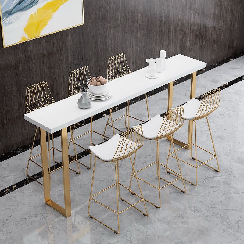 Glam 1/4/7 Pieces Bar Table Set Rectangle Stone Counter Table with High Stools