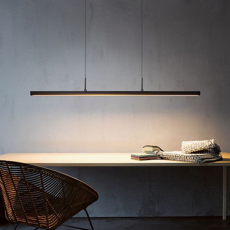 Legno di gomma + ferro moderno minimalismo dell'isola a led luce 59 "altezza regolabile cucina lunga cucina sospesa in nero