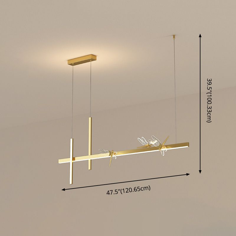 Luci di isola di libellula lineare moderna lampadario metallo 4 luci isola luminose