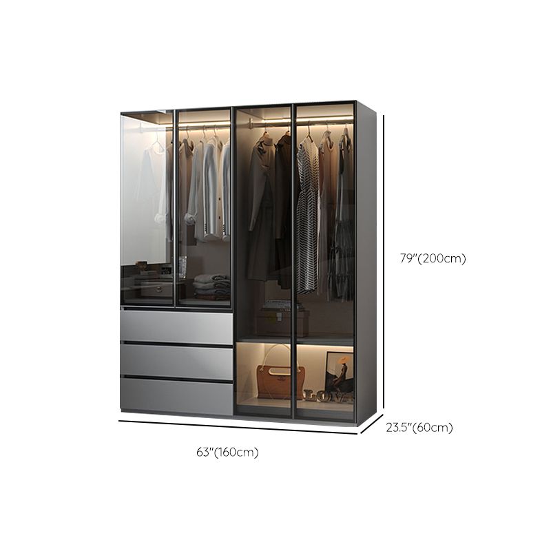Modern Wood Frame Wardrobe Armoire Freestanding Wardrobe with 3 Self Close Drawers