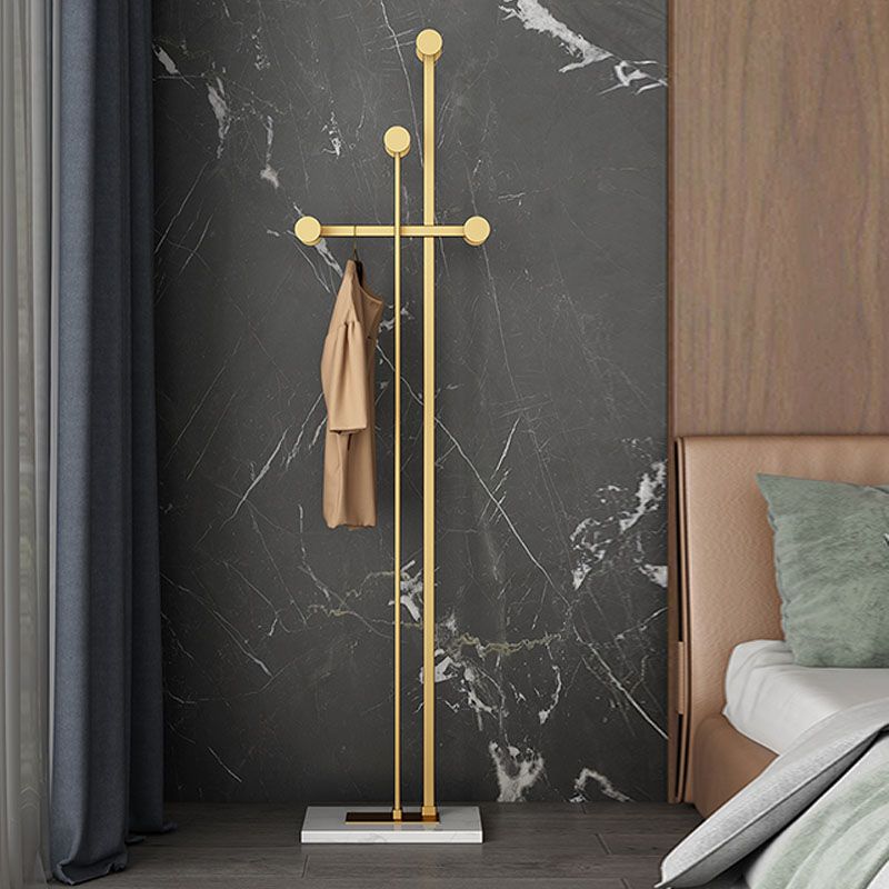 Glam Coat Rack Free Standing Coat Hook Metal Hall Stand with Square Slate Base