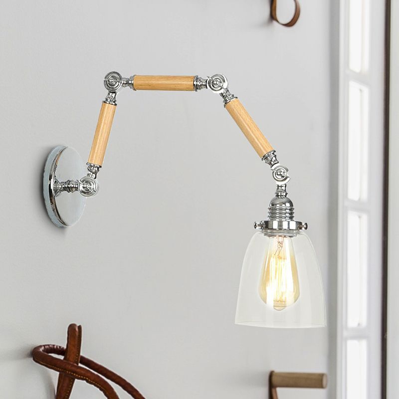 1 Bulb Tapered Wall Mounted Light Fixture Vintage Chrome Clear Glass Lighting with Extendable Arm