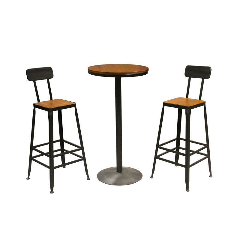 Industrial Circular Solid Wood Bar Table Set 1/2/3/5 Pieces Counter Table with High Stools
