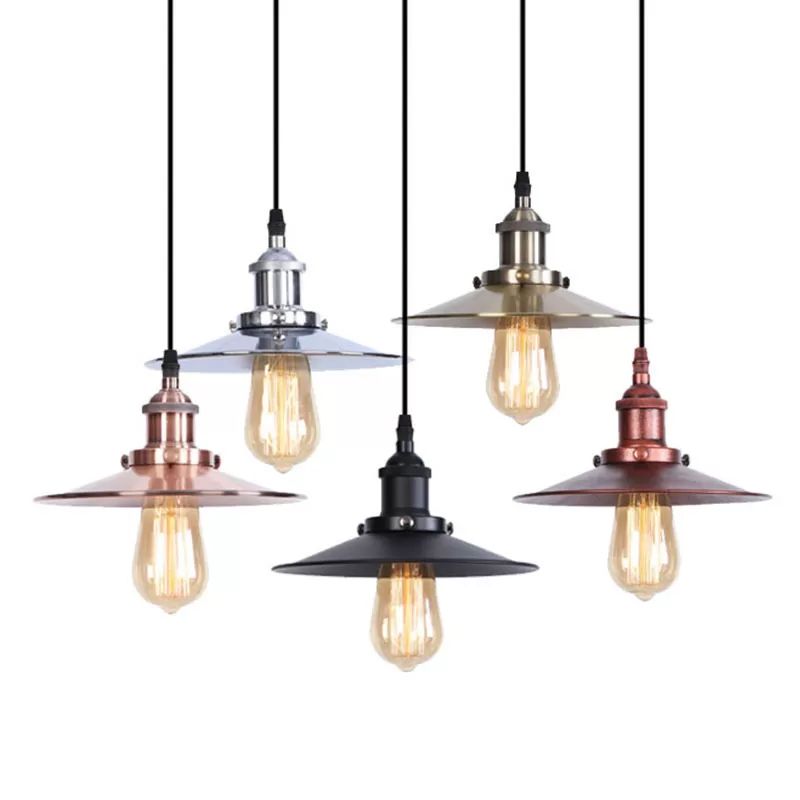 Warehouse Flared Hanging Light Fixture 1 Head Iron Ceiling Suspension Lamp in White/Chrome