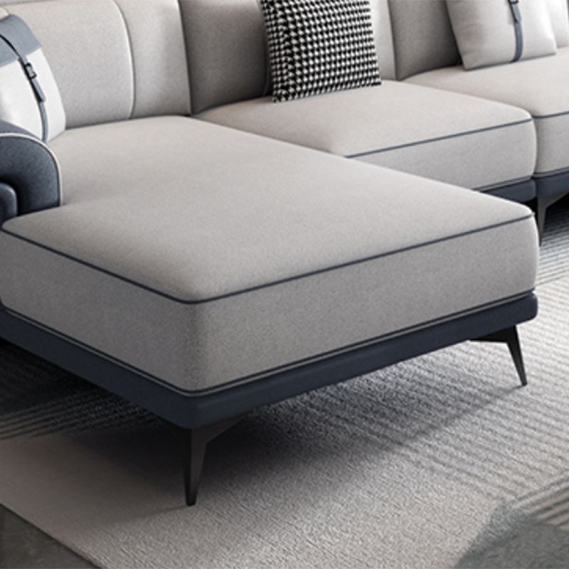 Faux Leather 4-Seater Sectional with Flared Arms and Storage for Living Room