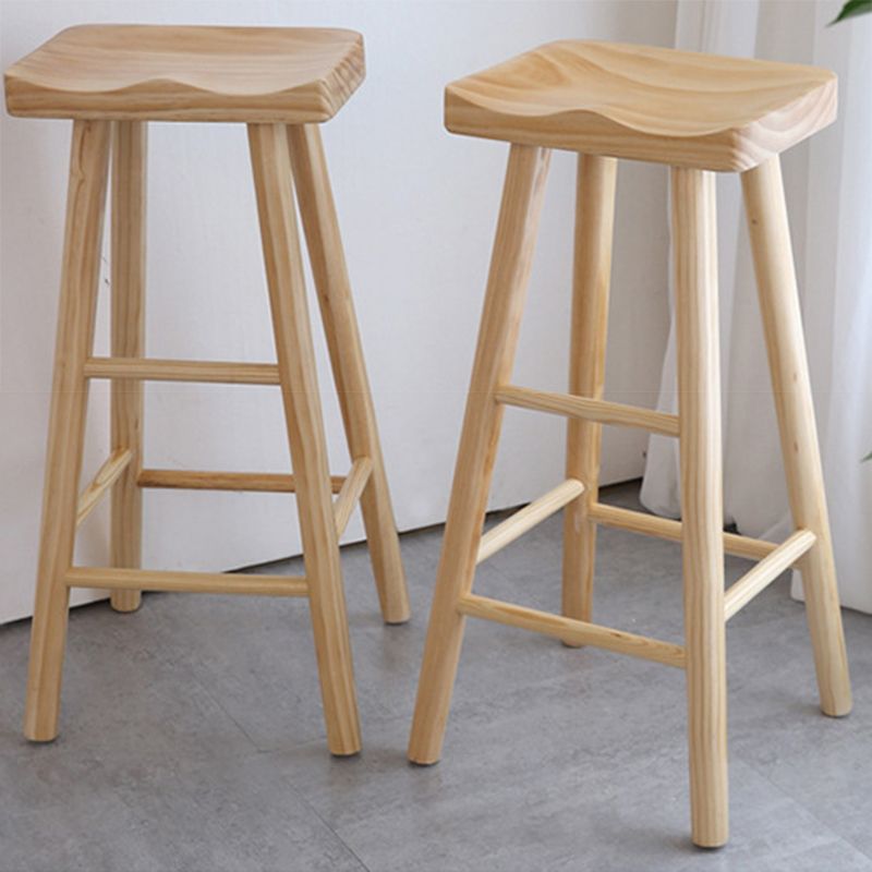 Industrial Backless Armless Counter Stool Pine Wood Bar Stool with Pedal for Milk Tea Shop