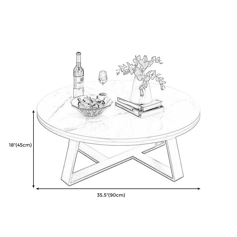 Modern Round Marble Coffee Table Metal Cross Legs Coffee Table