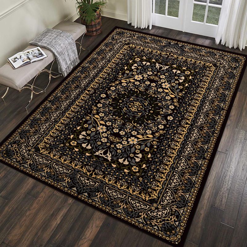 Dark Brown Bohemia Rug Polyester Graphic Rug Stain Resistant Rug for Living Room