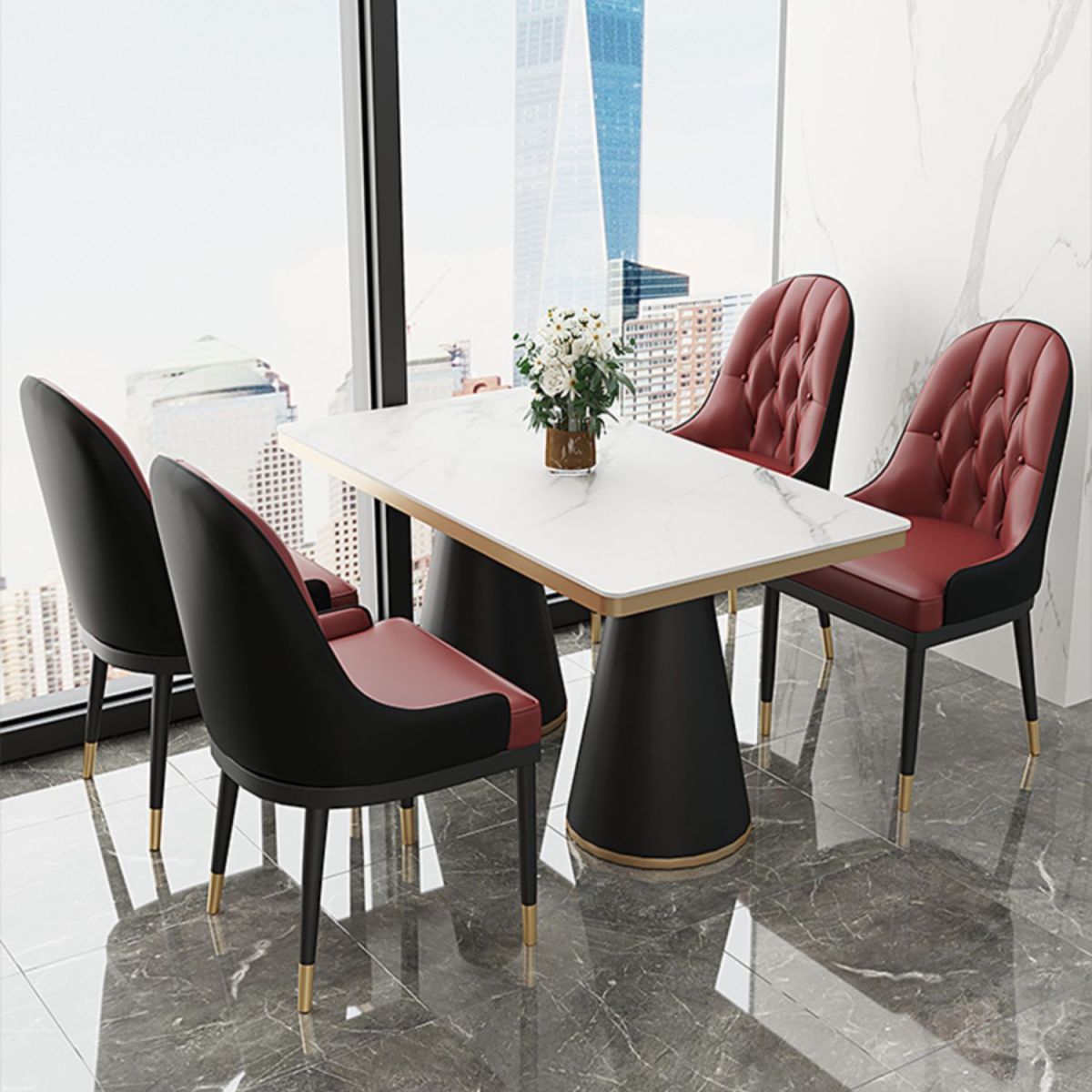 Glam Style Faux Leather Chair Metal Dining Chairs for Home Use
