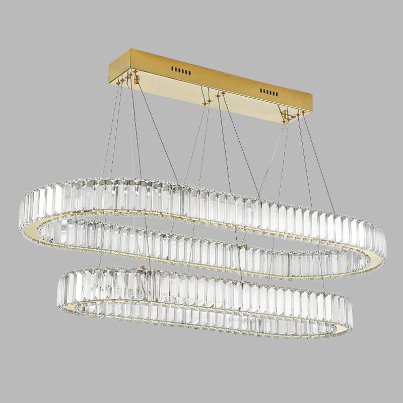 Crystal LED Island Light Fixture Contemporary Gold Suspension Lamp for Dining Room