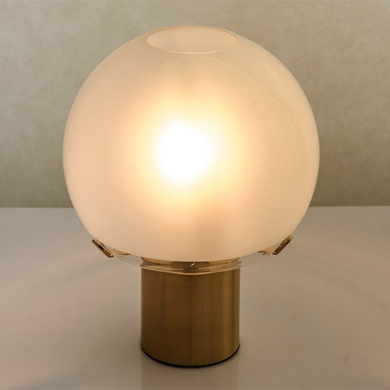 Black Lantern Table Lamp Postmodern 1-Light Ivory Glass Nightstand Light