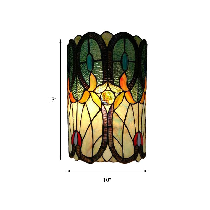 Column Wall Sconce Tiffany Stained Glass 2 Lights Wall Mount Light for Living Room