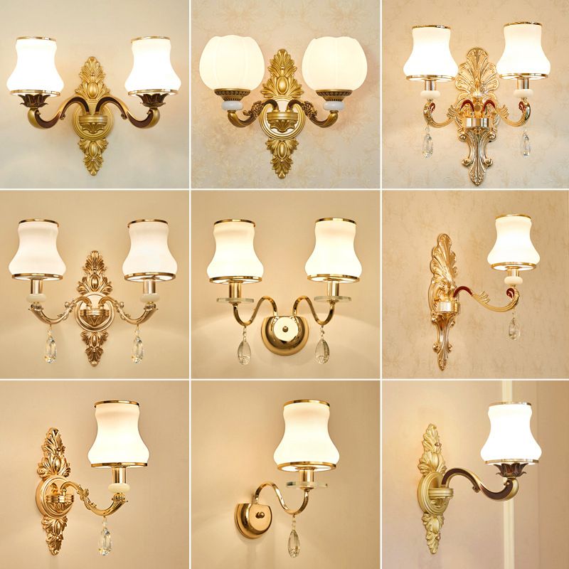 Bloemen Cream Glass Wand Licht Paksel Vintage woonkamer Muur gemonteerde lamp in goud
