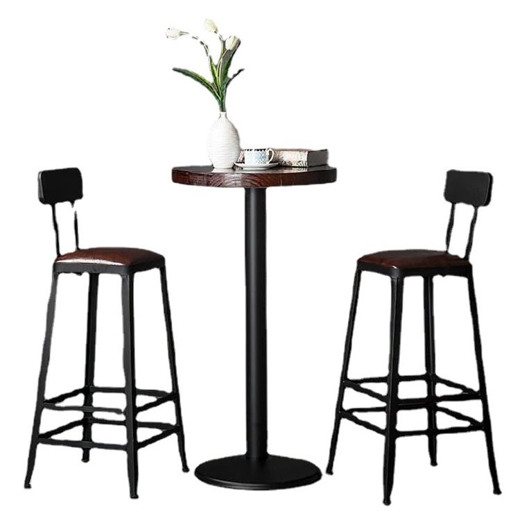 Industrial Brown Leather Bar Stools Square Stool with Metal Base