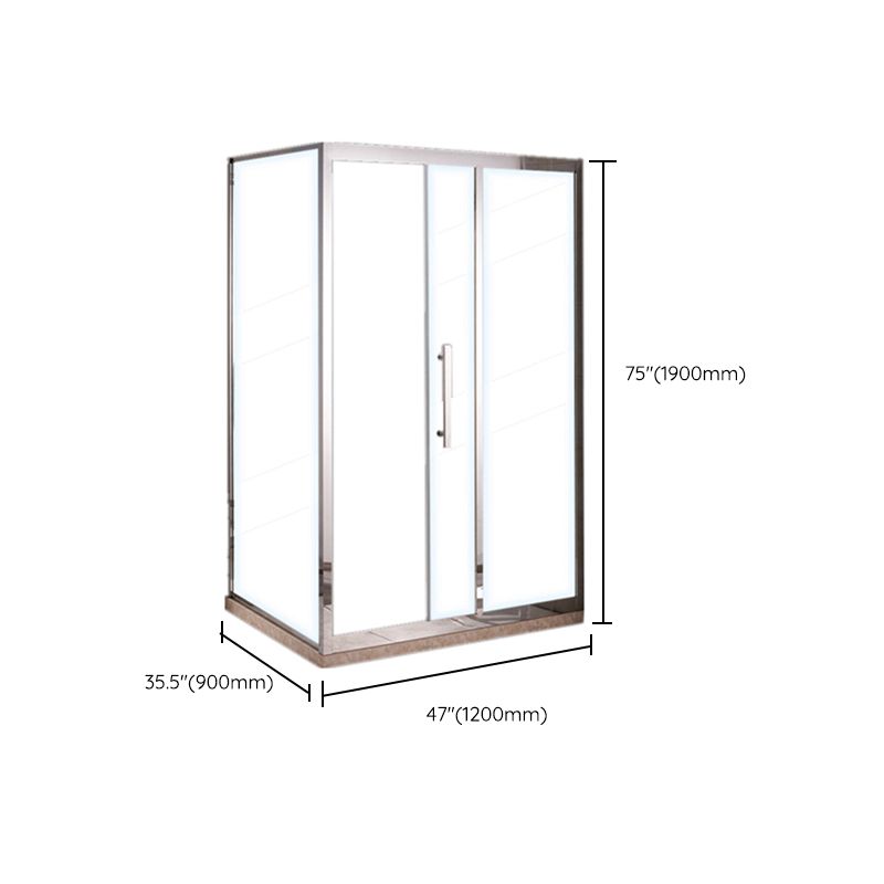 Silver Rectangle Shower Stall Clear Tempered Glass Shower Enclosure