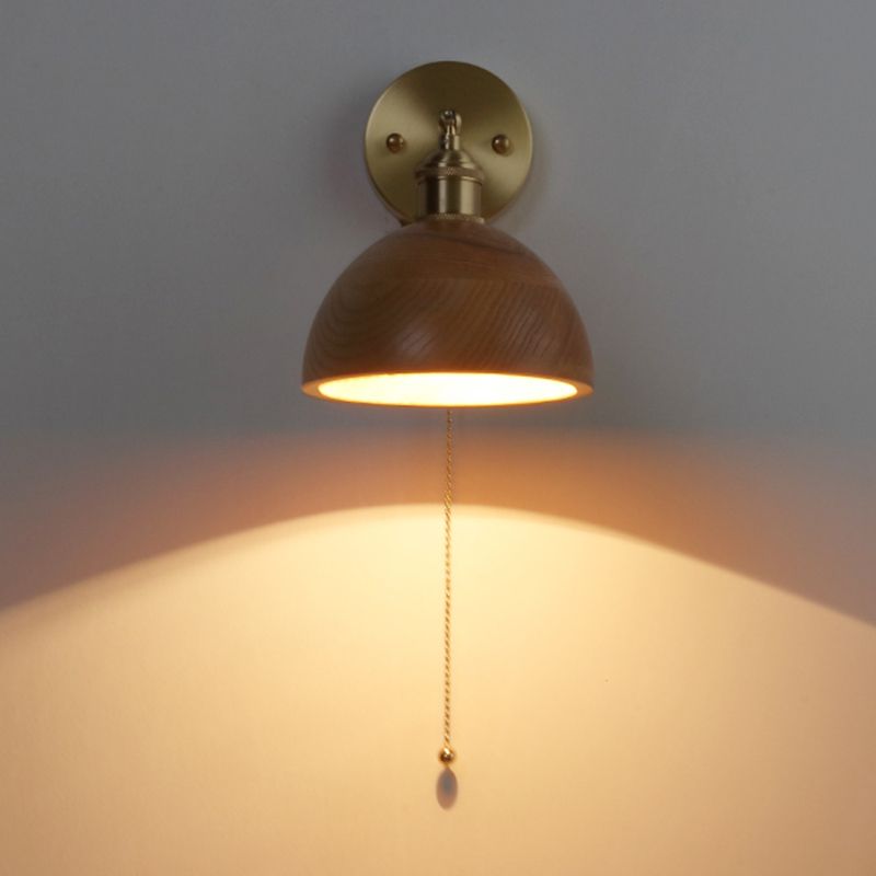 Ciotola in legno l'illuminazione a parete da parete nordica 1 panta murale in ottone con braccio altalena e catena di tiro