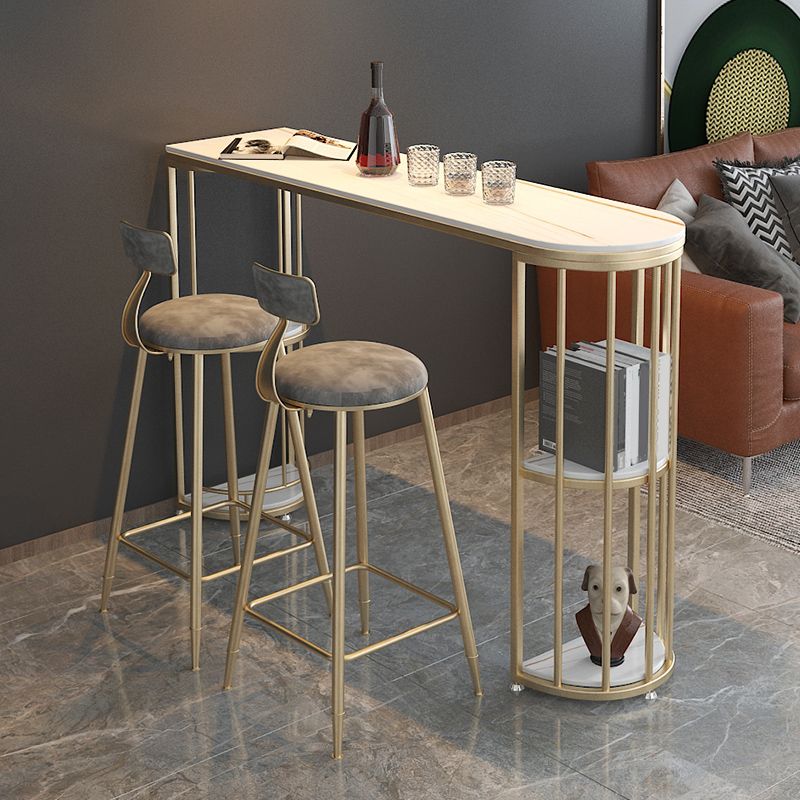Indoor Oval Pub Dining Set 1/2/3 Pieces Stone and Metal Pub Set with Storage