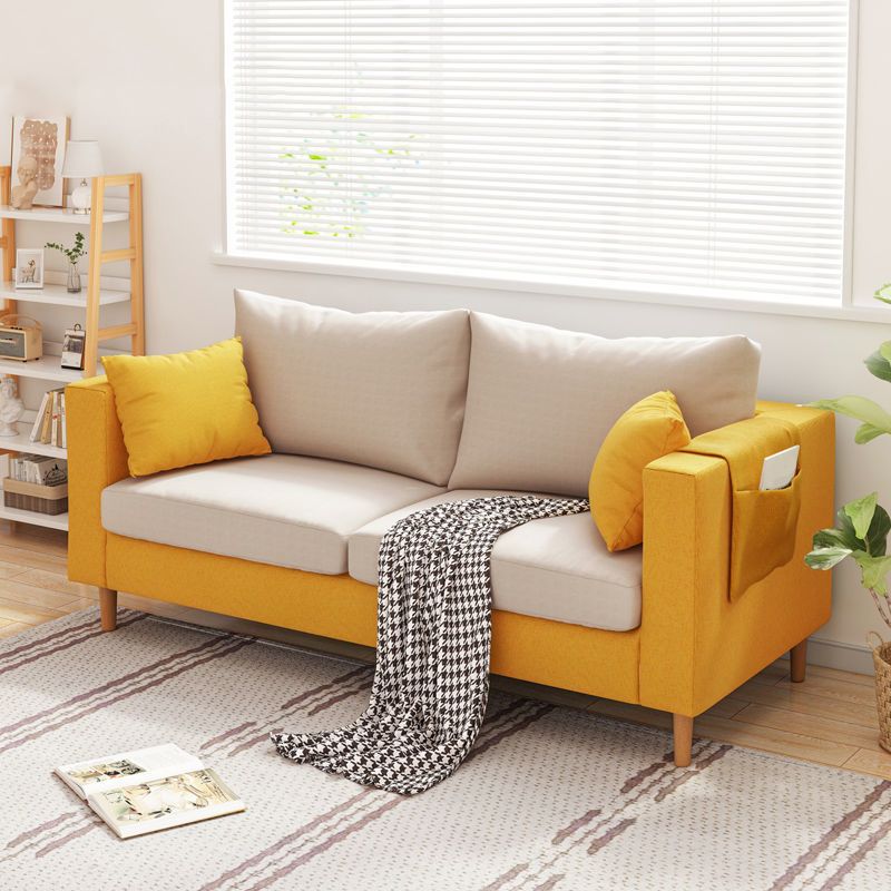 Modern Cushions Standard Square Arm Living Room Linen Stationary Sofa