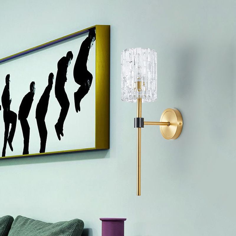 Crystal Cylindrical Wall Sconce Minimalism 1/2 Lights Brass Sconce Light Fixture for Living Room