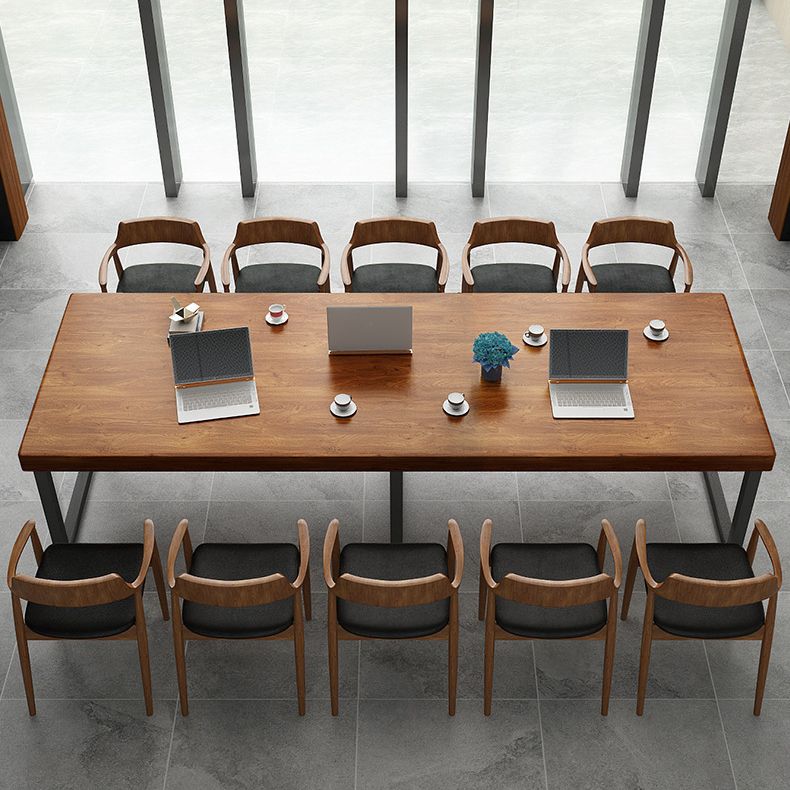 Pine Wood Top Dining Table Industrial Dining Table with Sled Base