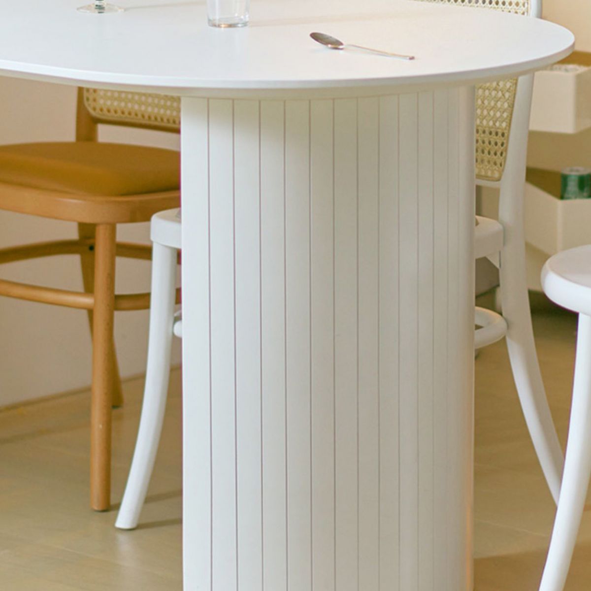 Sintered Stone and Ash Wood White Table Modern Dining Table with Double Pedestal