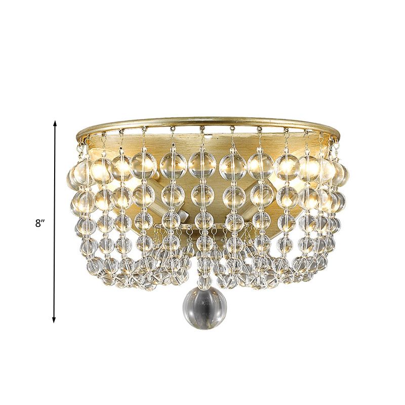 2 Lights Crystal Wall Sconce Traditionalist Gold Bead Living Room Wall Mounted Light
