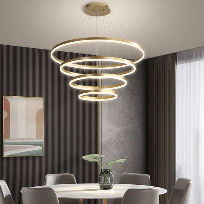 Rings Ceiling Pendant Light Modern Style LED Metal Hanging Chandelier