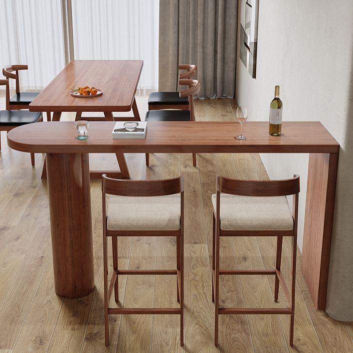 Brown Wood Pub Table with Specialty Table Top Double Pedestal Table - 41.3" H