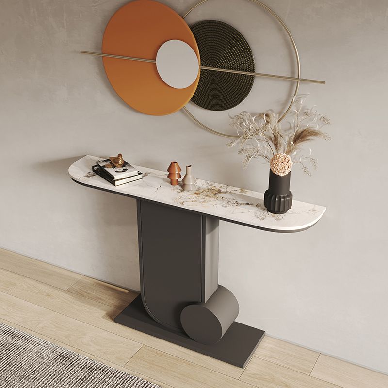 33.46" Tall Hall Accent Table Modern Stone Console Table with 1 Shelf