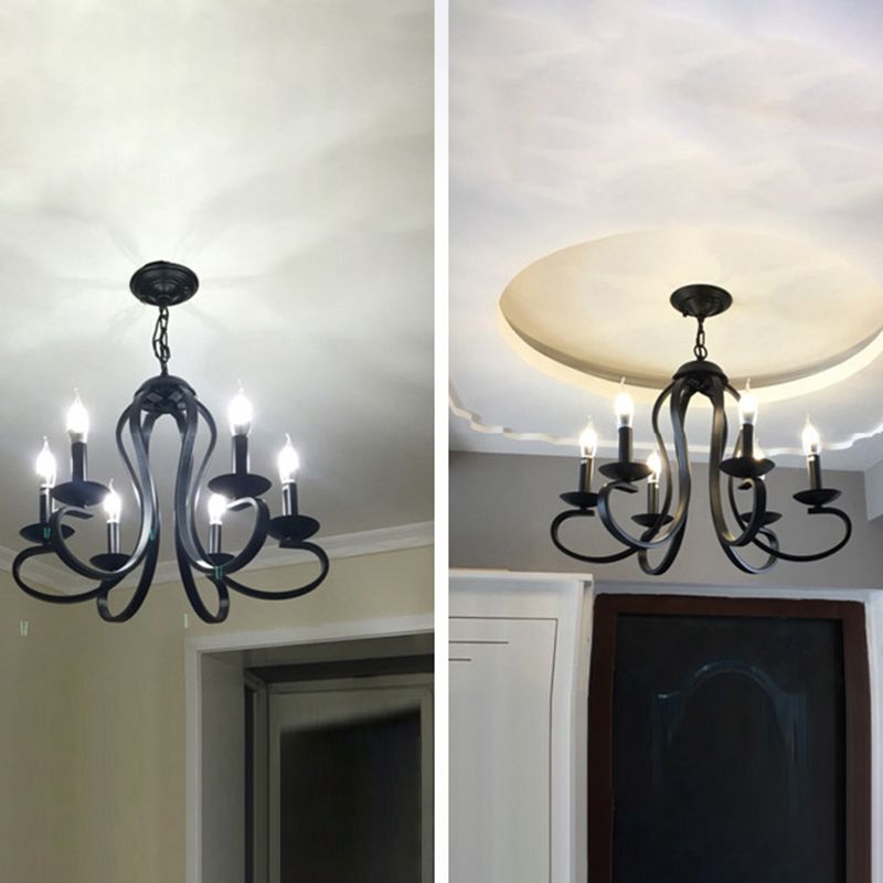 Traditional Metal Hanging Chandelier Light Swirled Arm 6 Light Candle Ceiling Chandelier for Living Room