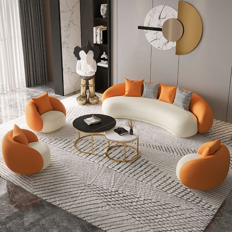 Modern 23.62" H Faux Leather Slope Arm Curved Sofa for Living Room