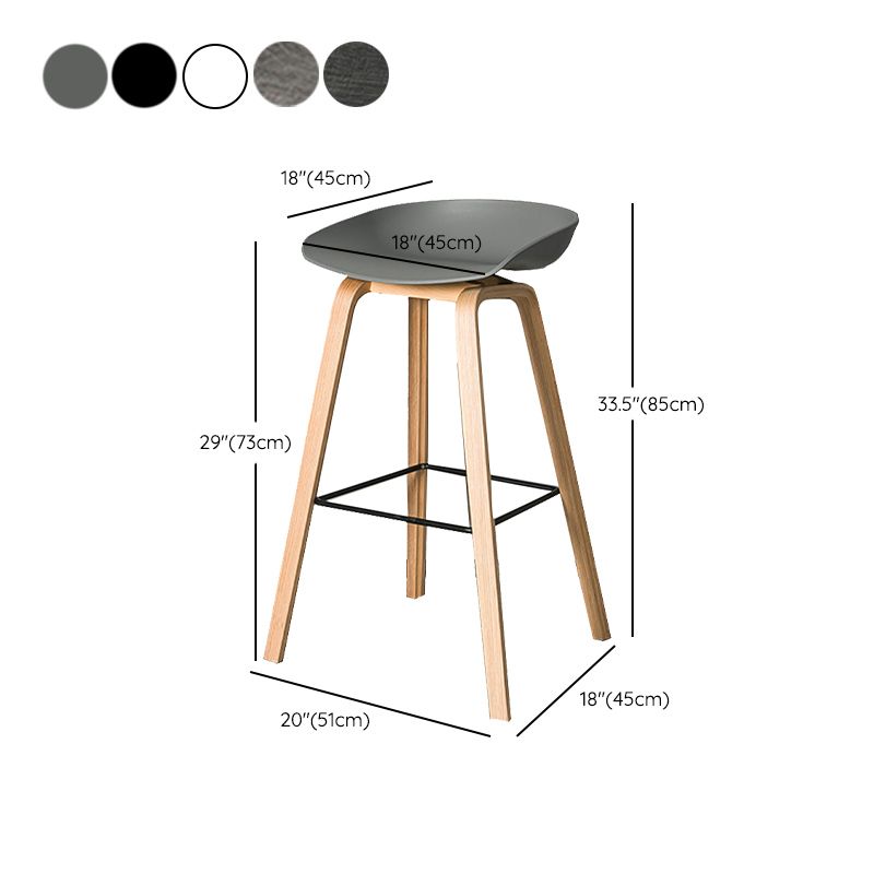 Contemporary Plastic Bucket Bar Stool with Beech Solid Wood Base