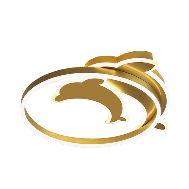 Gold/Coffee Dolphin Flush Ceiling Light Contemporary LED Acrylic Flush Mount Lighting Fixture for Bedroom