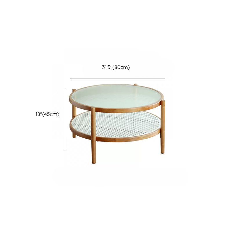 Tropical Round Cocktail Table Storage Solid Wood Coffee Cocktail Table