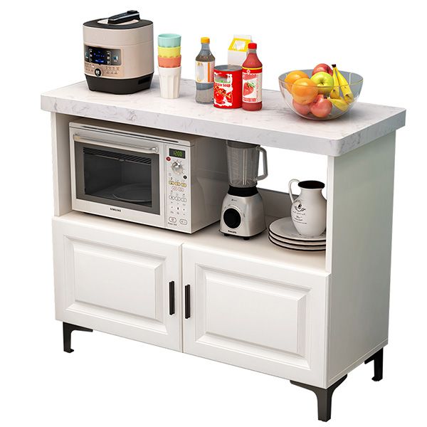 Modern Dining Room Island Table Marble Prep Table with Storage Cabinet