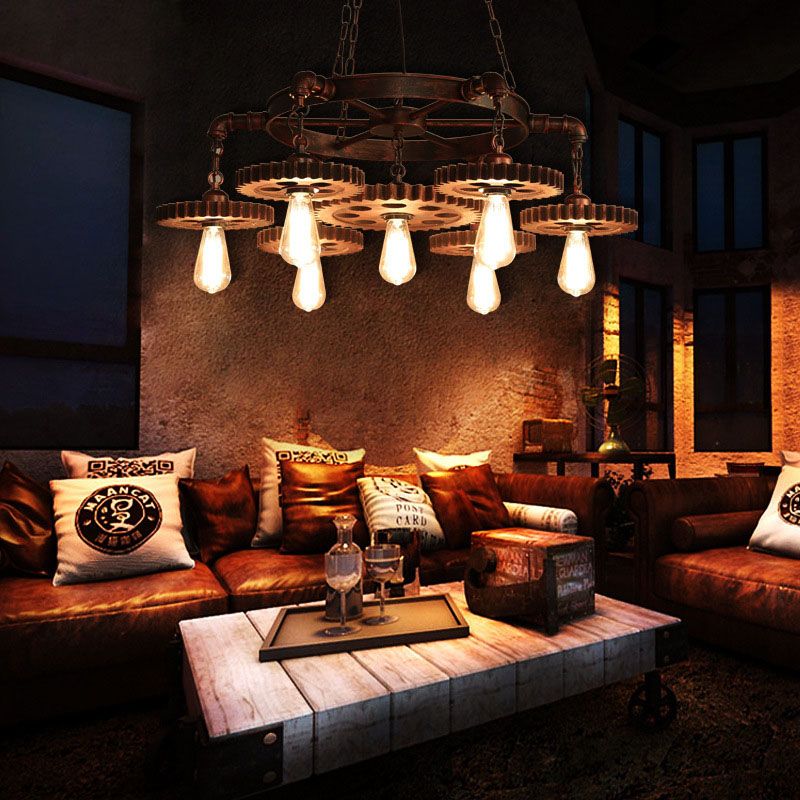 Bronze Antique Hanging Fixture Wrought Iron Bar Chandelier Pendant Lights