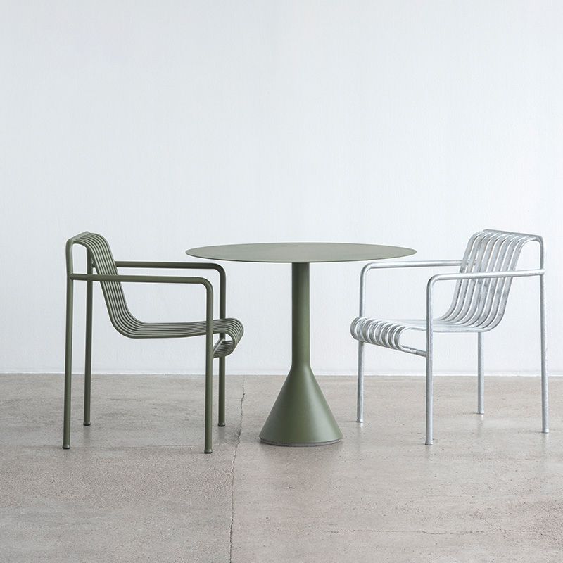 Metal Green Dining Table Industrial Outdoor Table with Pedestal Base