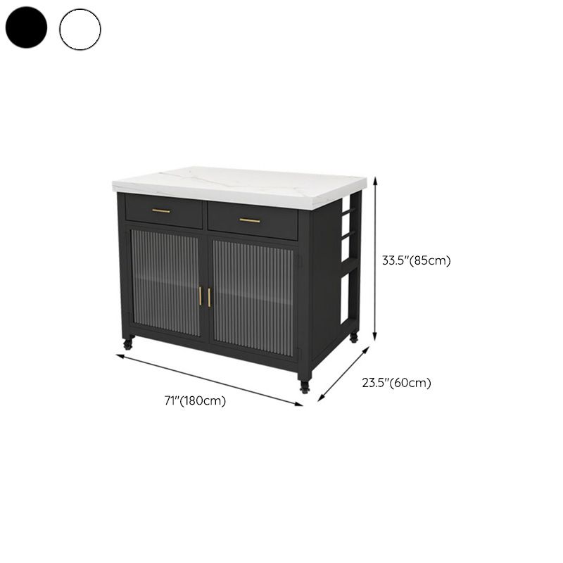 Marble Island Table Dining Room Kitchen Trolley with Storage Cabinet