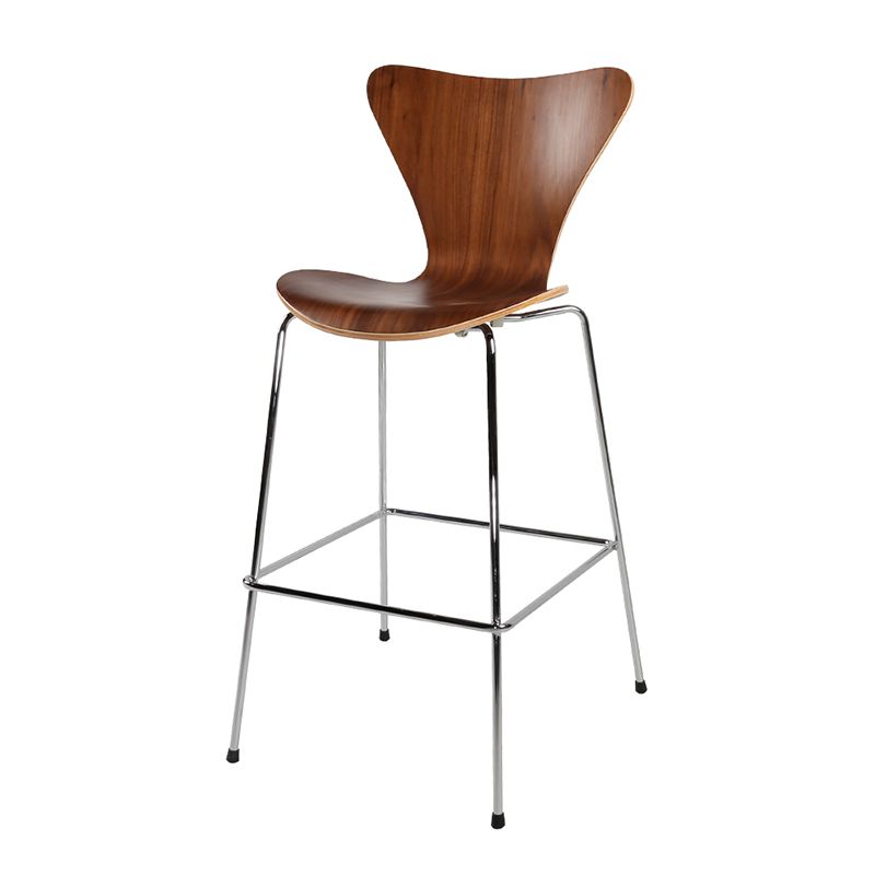 Modern Armless Backrest Bar Stool Wood Kitchen Bar Stool with 4 Metal Legs