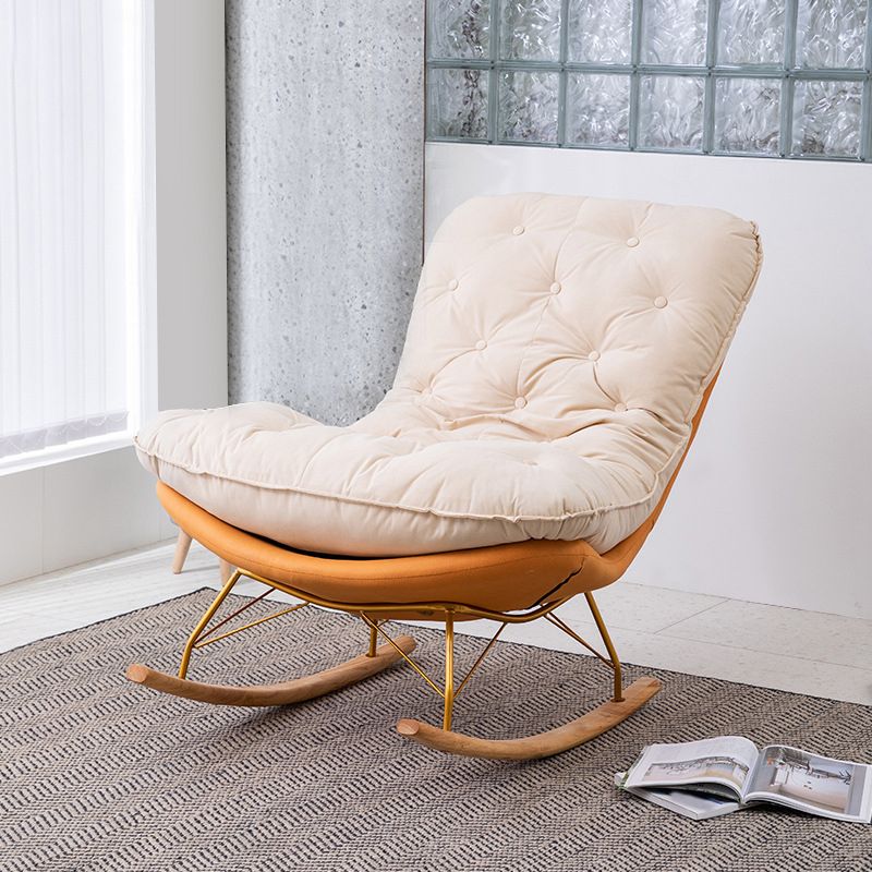 Button-Tufted Rocking Chair Modern Fabric Patchwork Rocking Chair with Ottoman