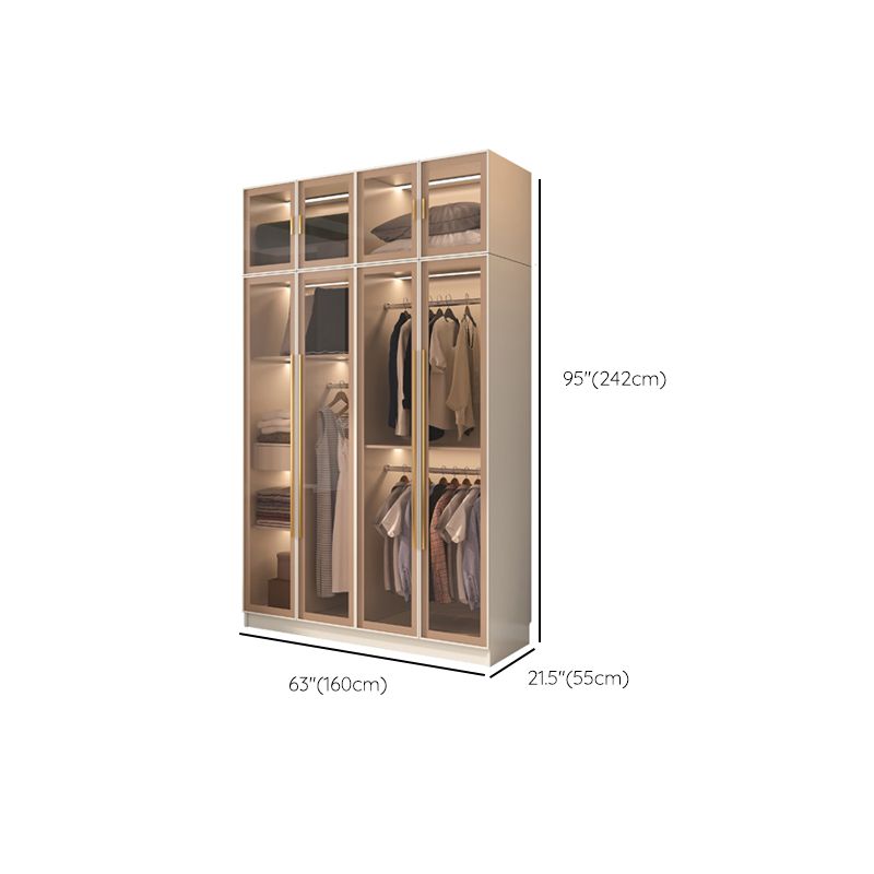 Glass and Wood Wardrobe Cabinet with Shelves Modern Wardrobe Closet