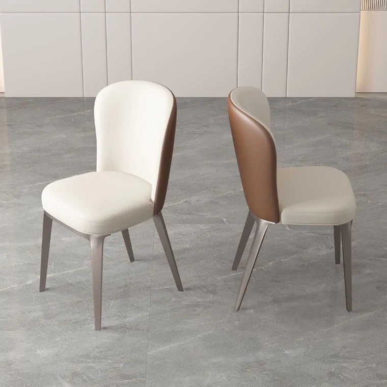 Modern Simple Side Chair Faux Leather Dining Chair with Metal Base for Home Use