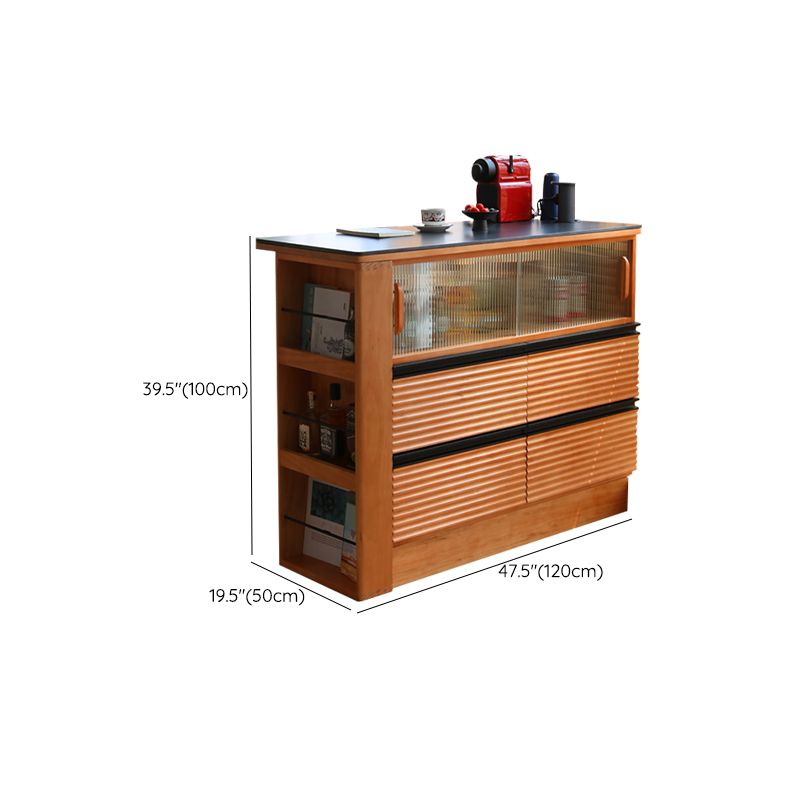Light Brown Cherry Kitchen Island Table with Drawers for Dining Room