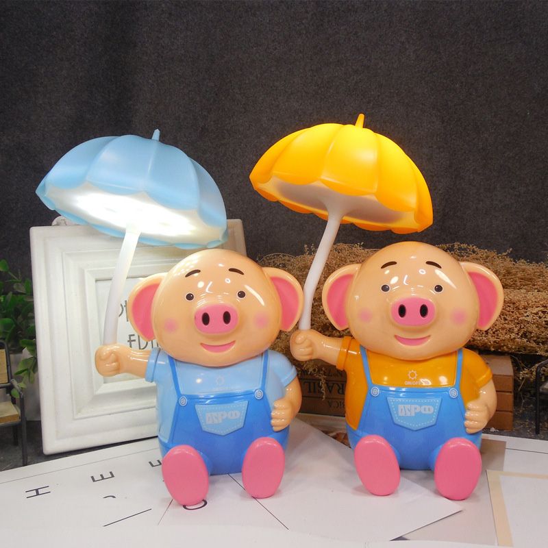Kids Umbrella Desk Light with Piggy 1 Head Plastic Table Light for Child Bedroom
