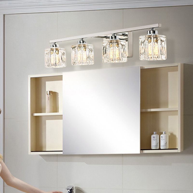 Modern Metal Siding Vanity Sconce 4 Lights Glass Shade Vanity Light for Bathroom