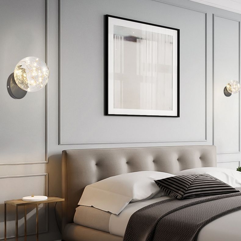 Transparent Glass Orb Mini Wall Lamp Nordic Style Creative LED Light Strings Bedside Light